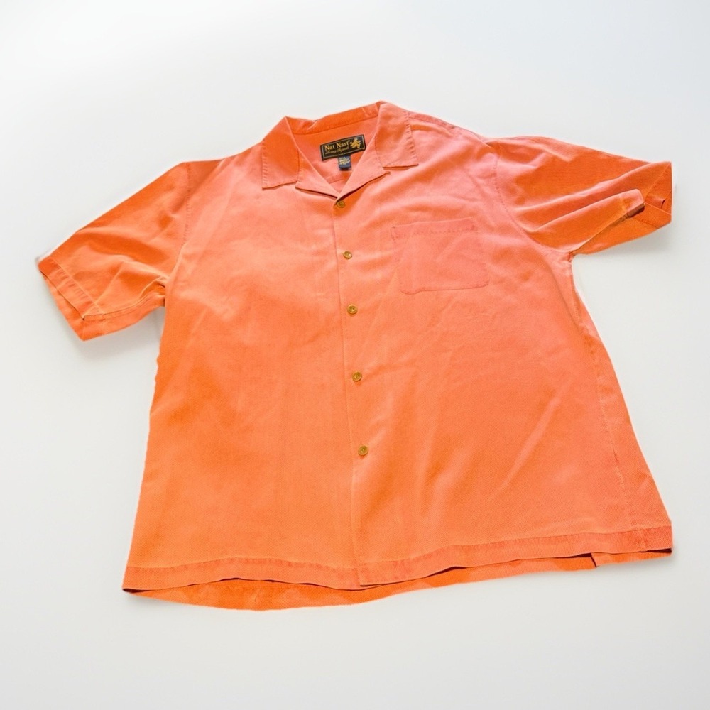 Nat Nast Silk Camp Shirt Red Orange Resort Cuban Style Mens Large